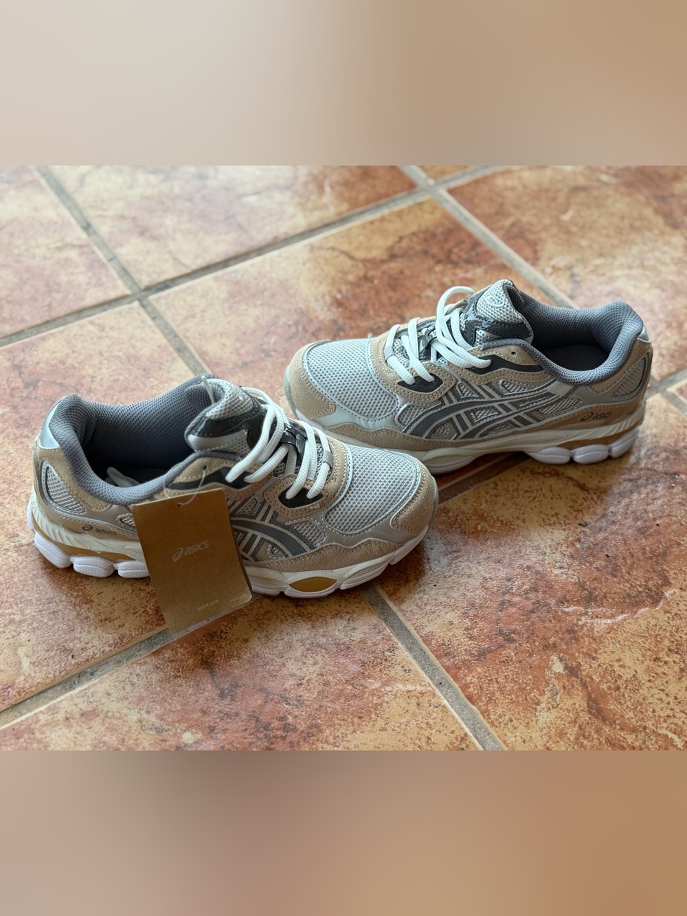 Size Men’s 7 And Women’s 8.5 - Asics Gel NYC Grey and Tan Mesh Running Sneakers